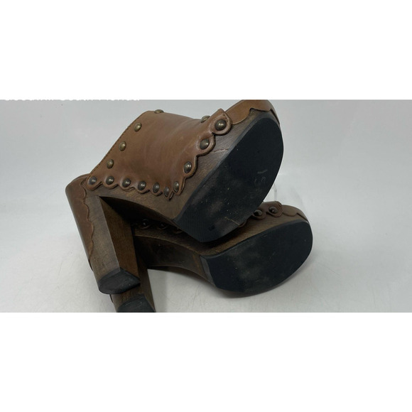 Stuart Weitzman SEQUOIA Dark Brown Wooded Leather Studded Platform Shoes Sz 8.5 - Picture 5 of 9